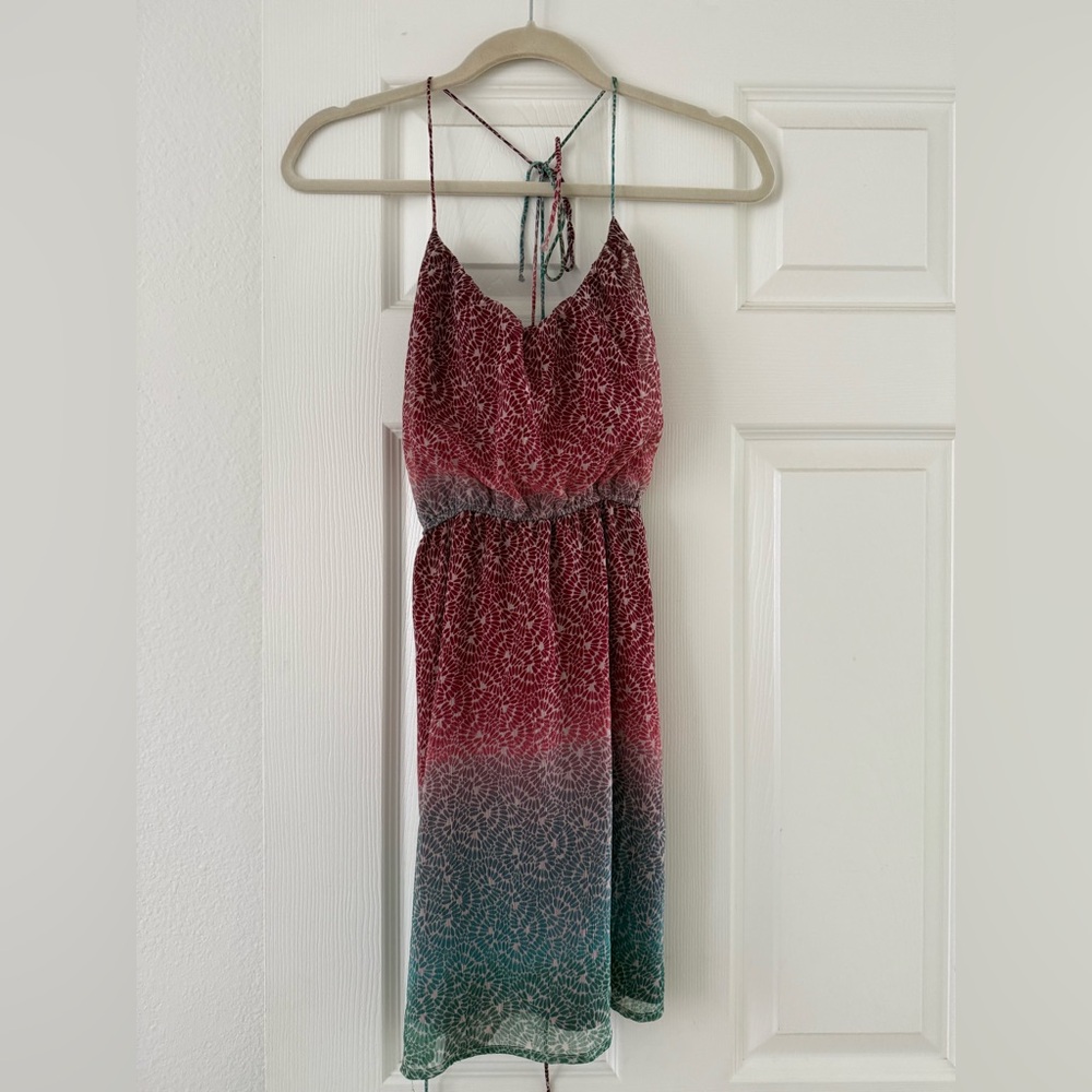 Roxy Red-to-Green Gradient Spaghetti Strap Mini Dress